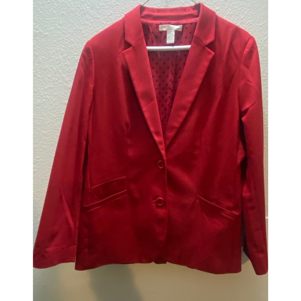 Chicos Red Polka Dot Lined Blazer Jacket Women Size 1/Med Business Casual